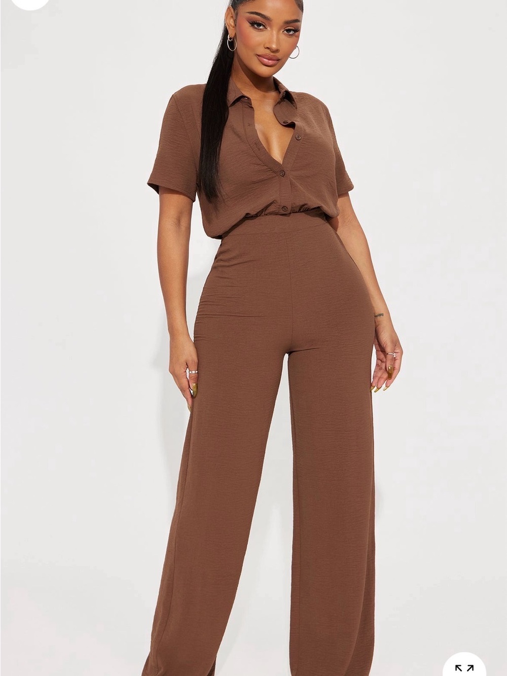 Fashion Nova Short Sleeve Jumpsuit - Chocolate